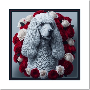 Standard poodle red roses 2 Posters and Art